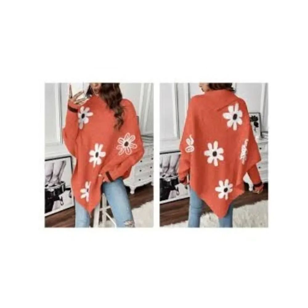 Shein Oversized Sweater Size 4 Women's Floral Print Asymmetrical Hem